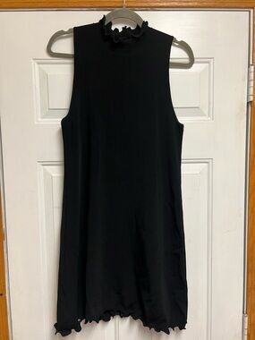 Zara Black Ruffle Mock Neck Mini Dress